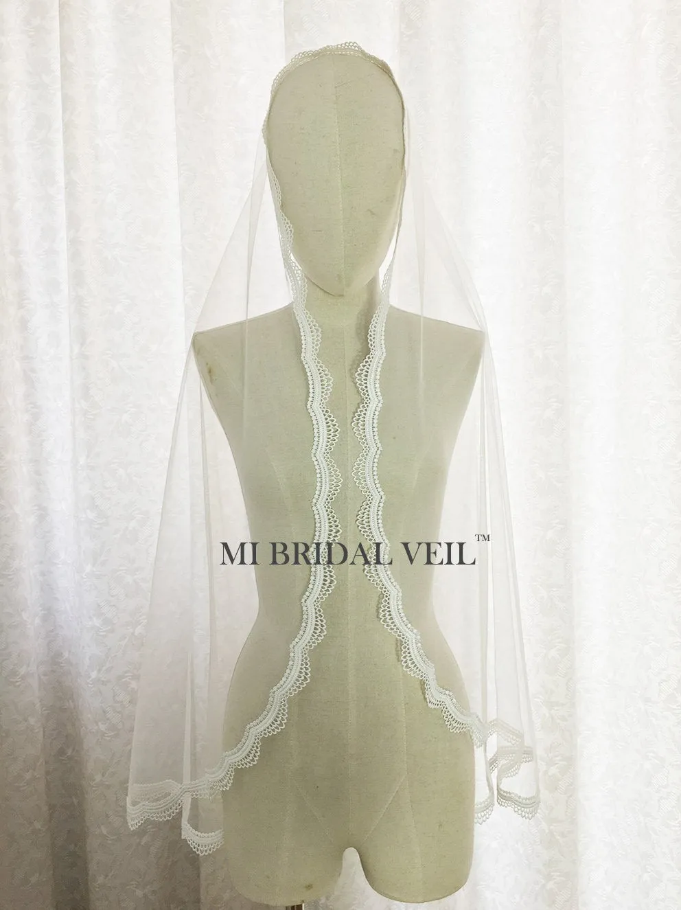 Mantilla Lace Wedding Veil, Crochet Venice Fingertip Lace Bridal Veil, MI BRIDAL