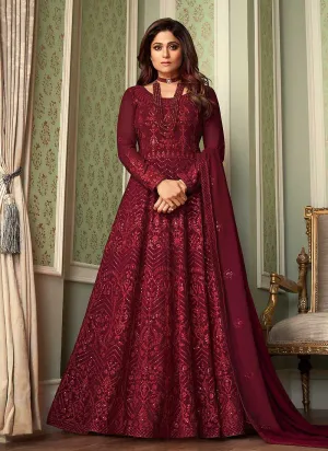 Maroon Heavy Embroidered Kalidar Anarkali Suit
