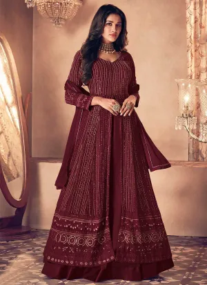 Maroon Sequin Embroidered Slit Style Lehenga
