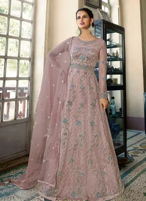 Mauve Floral Heavy Embroidered Gown Style Anarkali