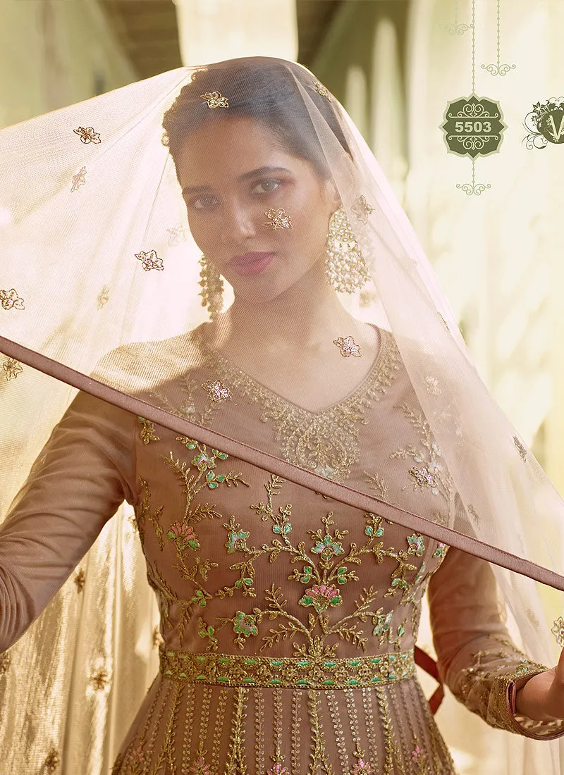 Mauve Heavy Embroidered Kalidar Anarkali Suit