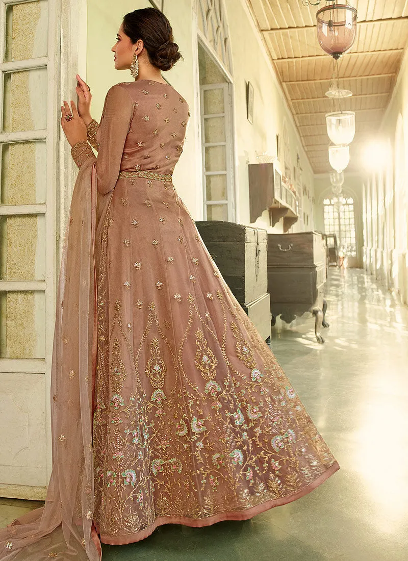 Mauve Heavy Embroidered Kalidar Anarkali Suit