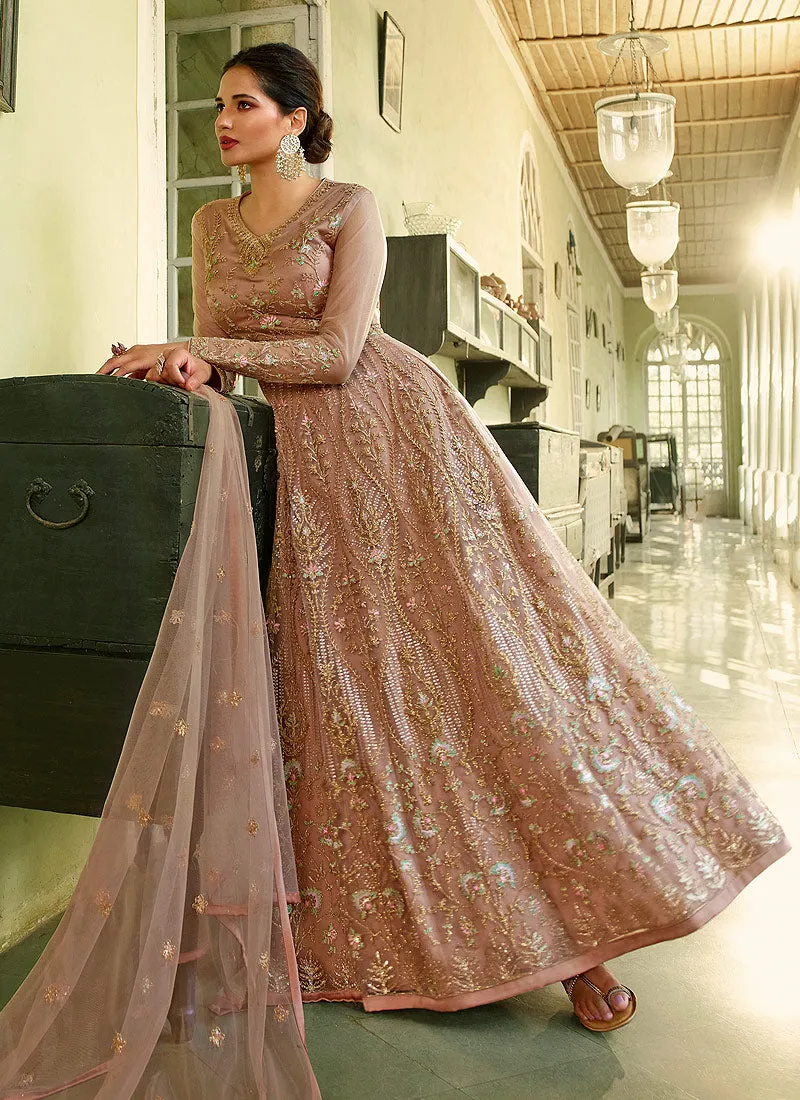 Mauve Heavy Embroidered Kalidar Anarkali Suit