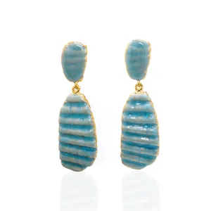 Medium Ridged Shell Drop Oval Earring Ocean Blue