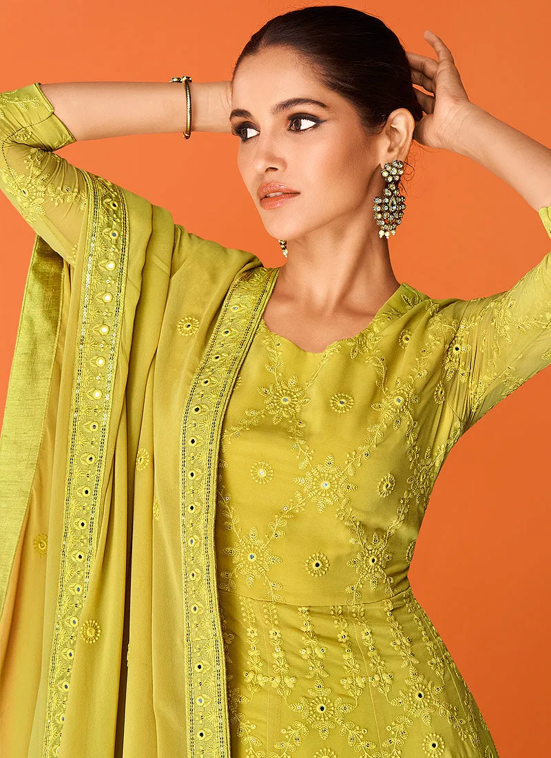 Mehendi Embroidered Floor touch Kalidar Anarkali