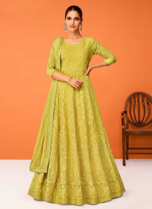Mehendi Embroidered Floor touch Kalidar Anarkali