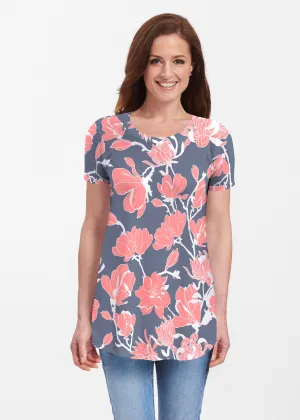 Melina Blooms Navy (7721) ~ Butterknit Short Sleeve Tunic