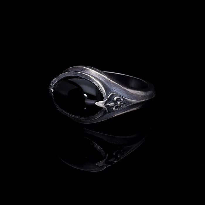 Men’s Black Onyx Ring with  Fleur de Lis Detail
