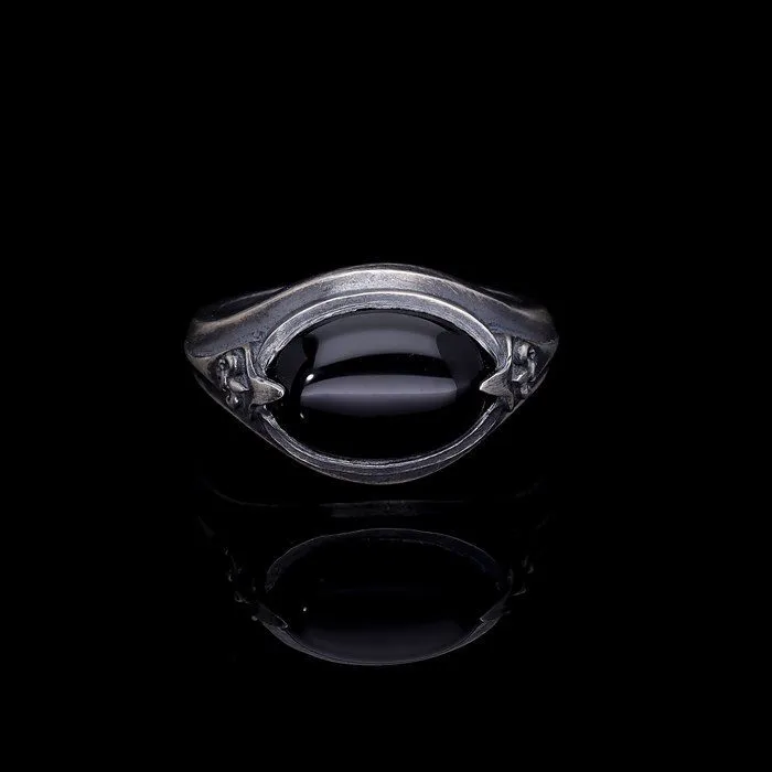 Men’s Black Onyx Ring with  Fleur de Lis Detail