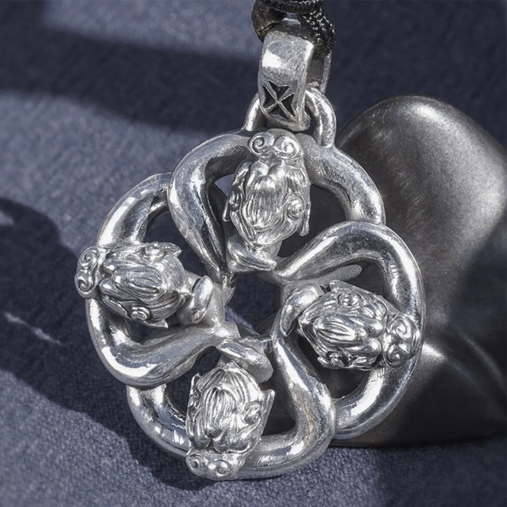 Men's Real Solid 999 Sterling Silver Pendants Mythical Animal Fashion Jewelry