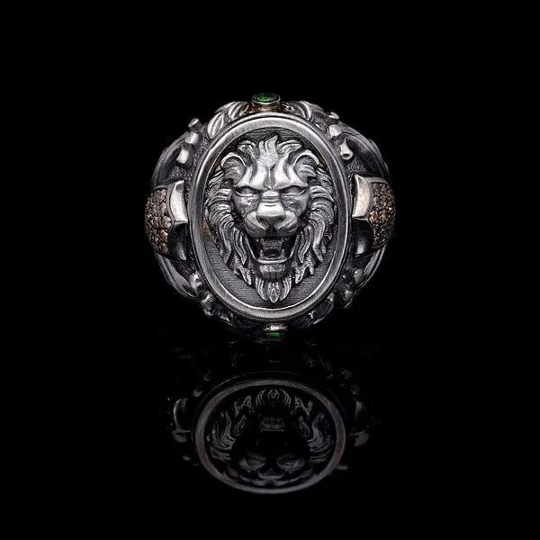 Men’s Sterling Silver Oval Lion Ring