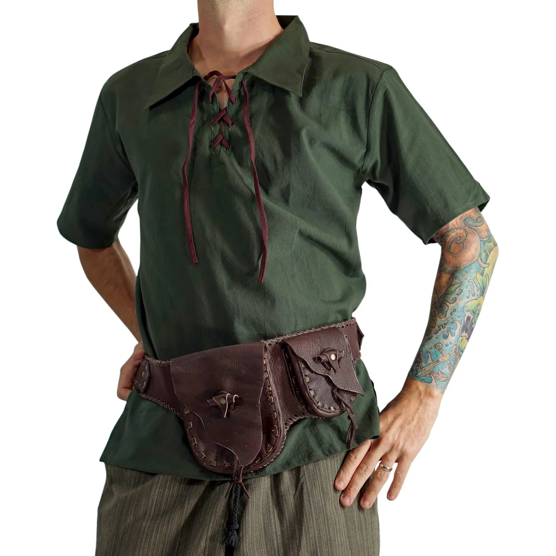 'Merchant' Renaissance Shirt, Short Sleeves - Green