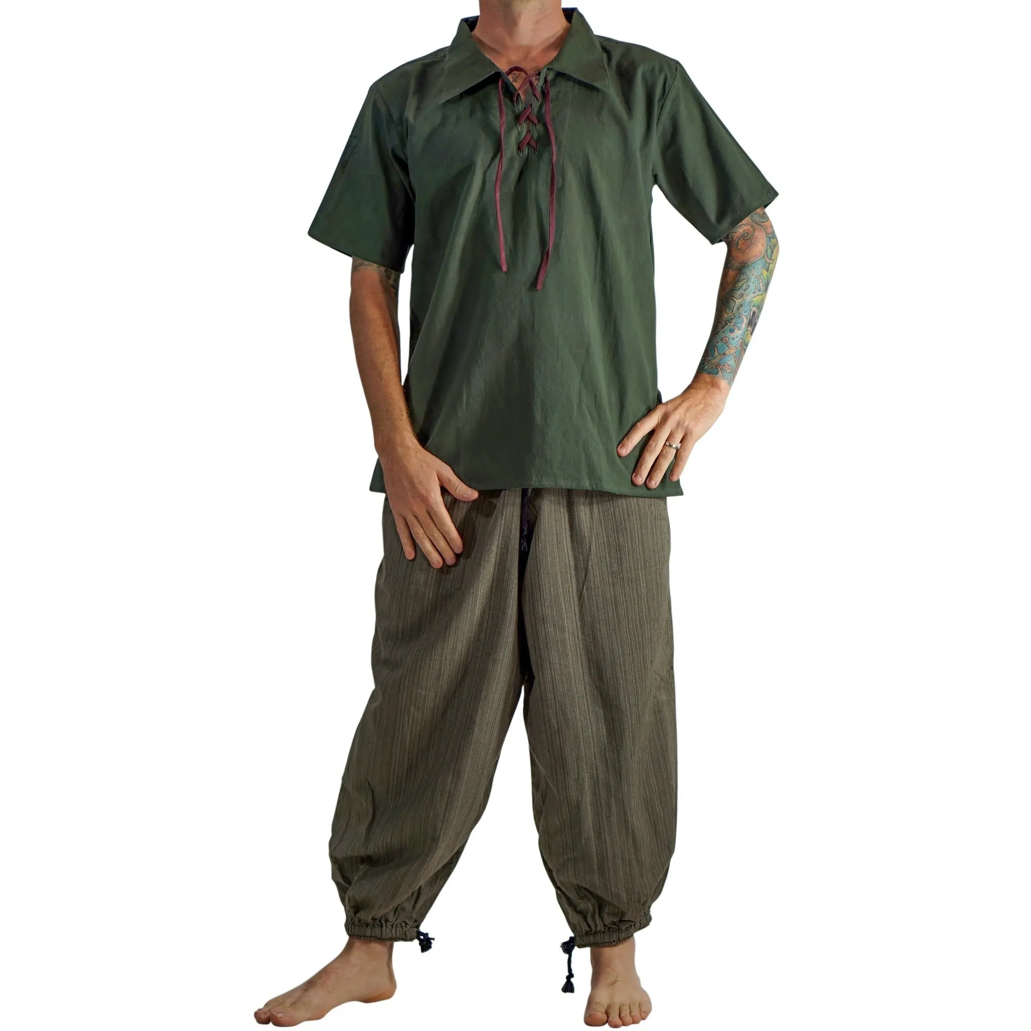 'Merchant' Renaissance Shirt, Short Sleeves - Green