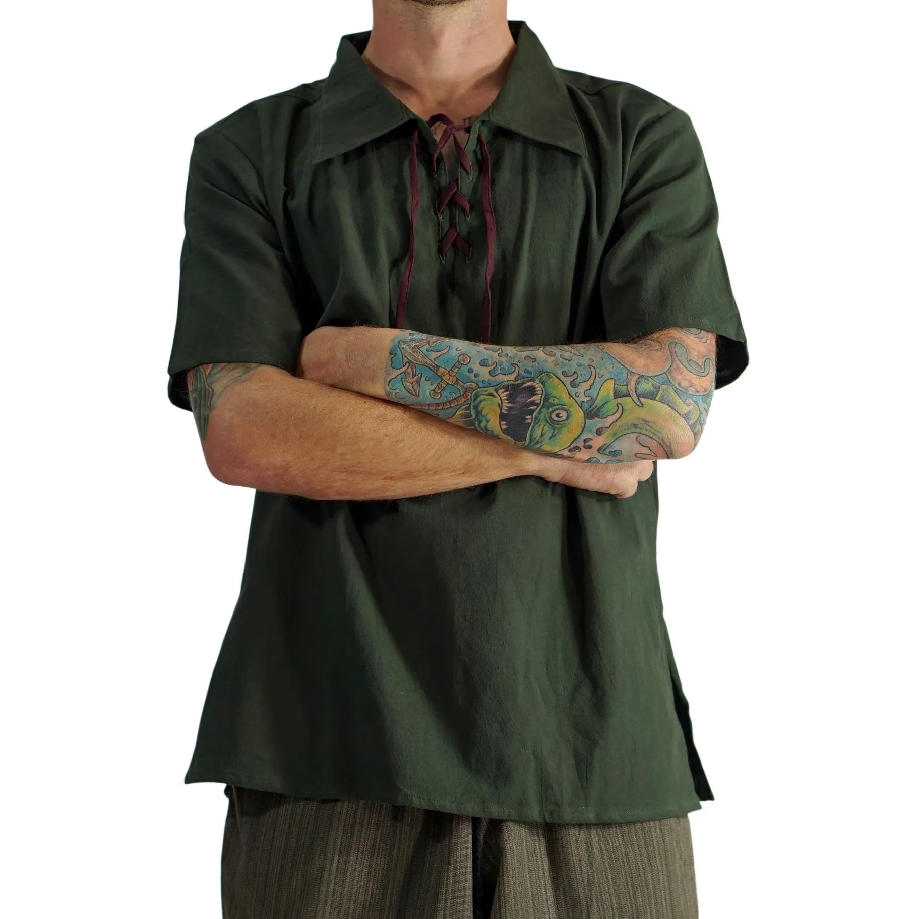 'Merchant' Renaissance Shirt, Short Sleeves - Green