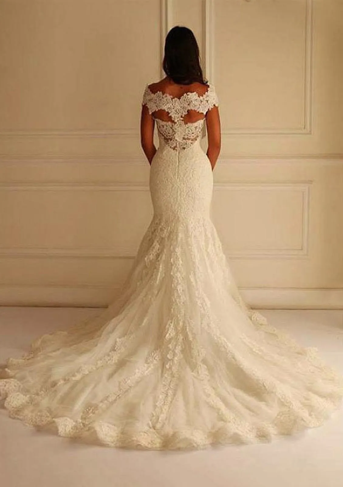 Mermaid Off Shoulder Chapel Train Lace Wedding Dress