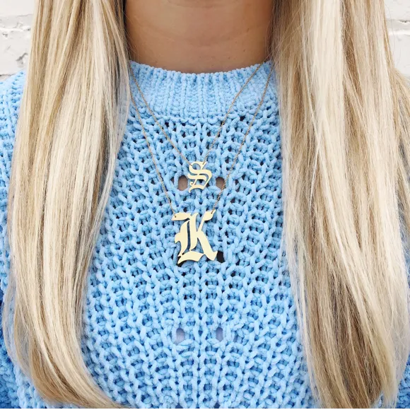 Metal Old English Single Letter Necklace