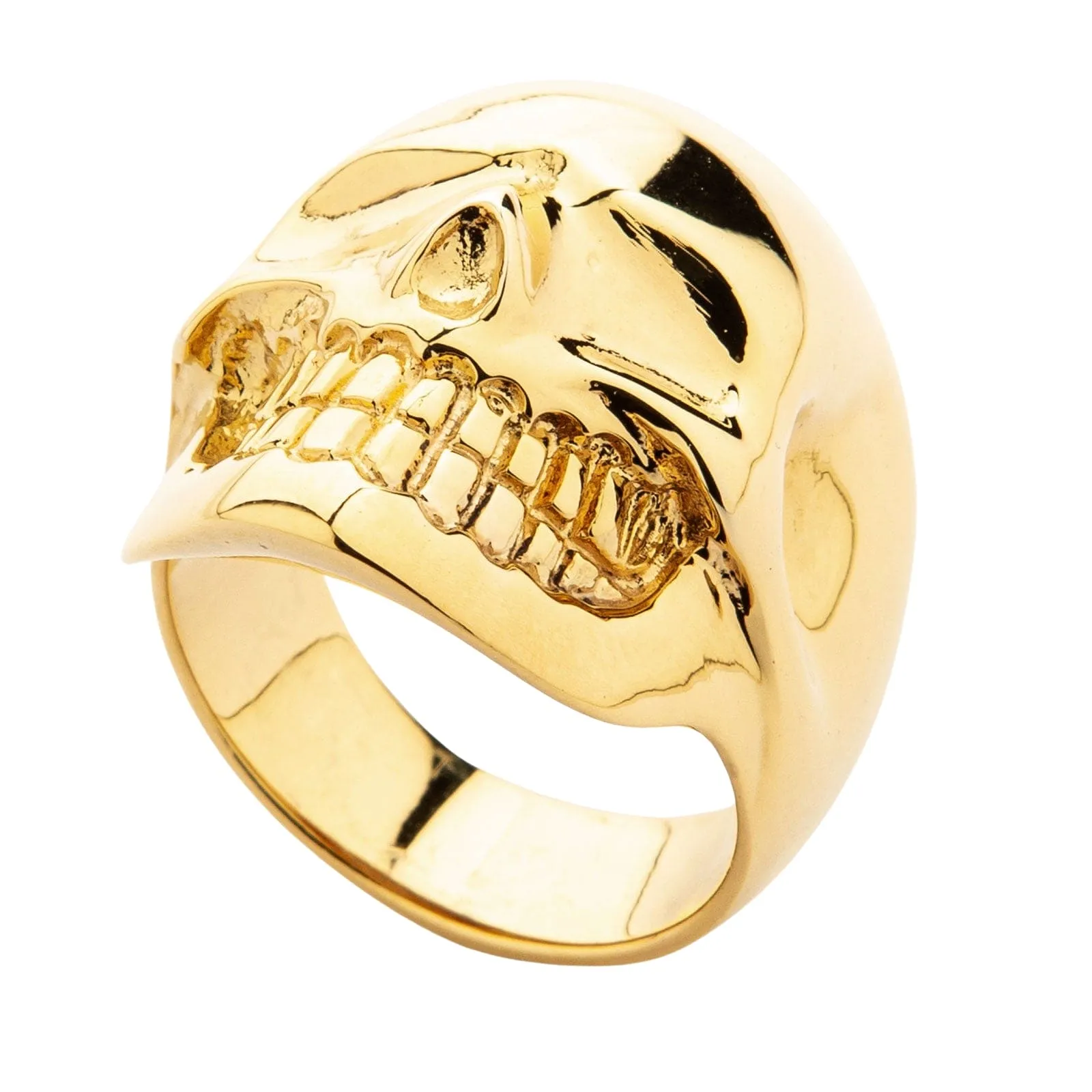 Metalic Yellow Gold Brass Skull Ring