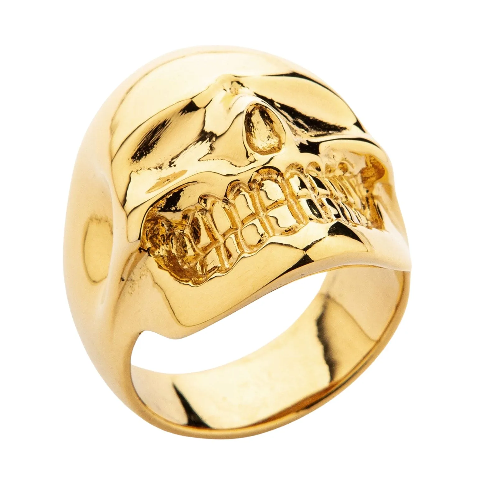 Metalic Yellow Gold Brass Skull Ring