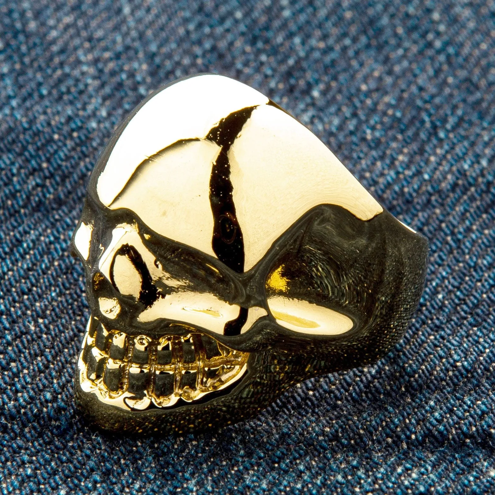 Metalic Yellow Gold Brass Skull Ring