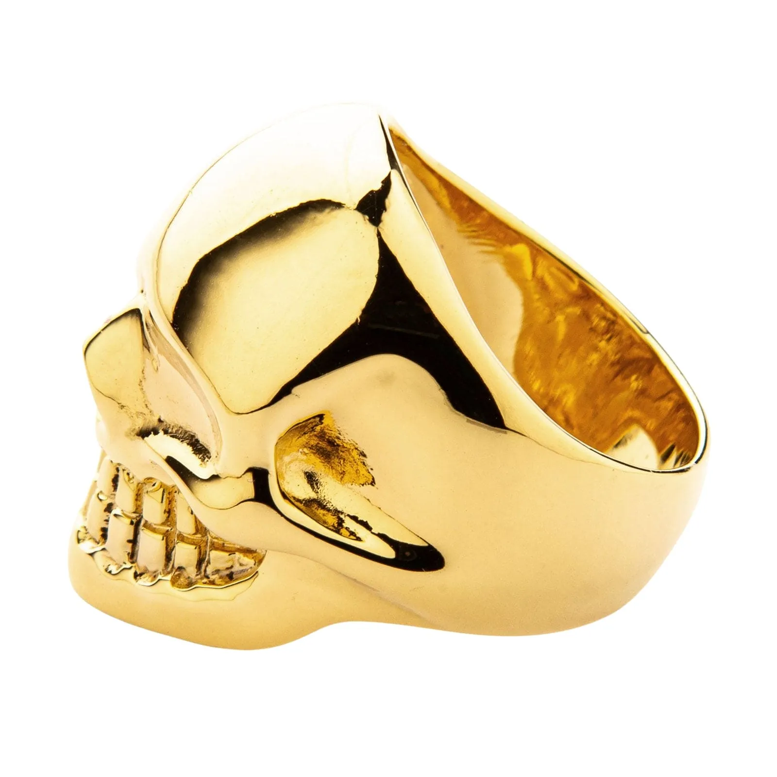 Metalic Yellow Gold Brass Skull Ring