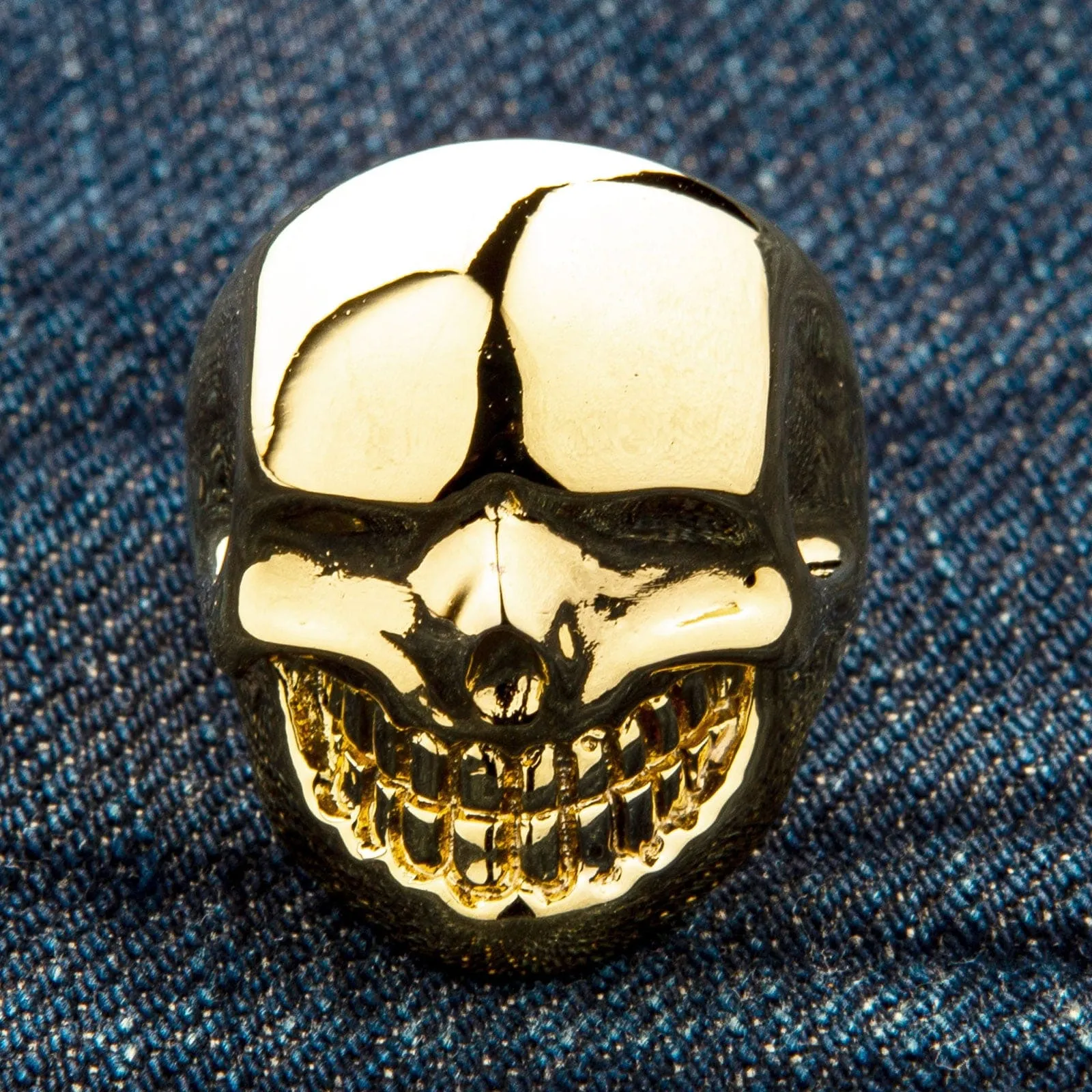 Metalic Yellow Gold Brass Skull Ring