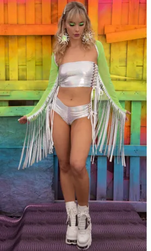 Metallic Lace-Up Shorts - White FE223