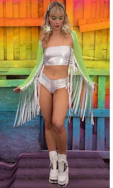 Metallic Lace-Up Shorts - White FE223