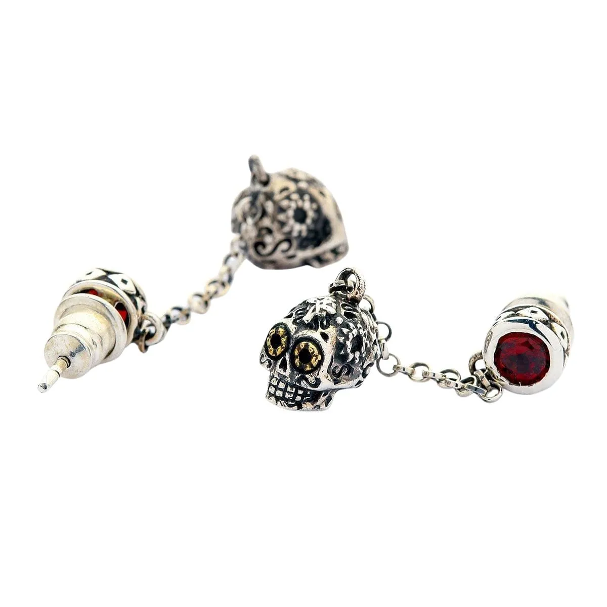 Mexican Sugar Skull Sterling Silver Earrings