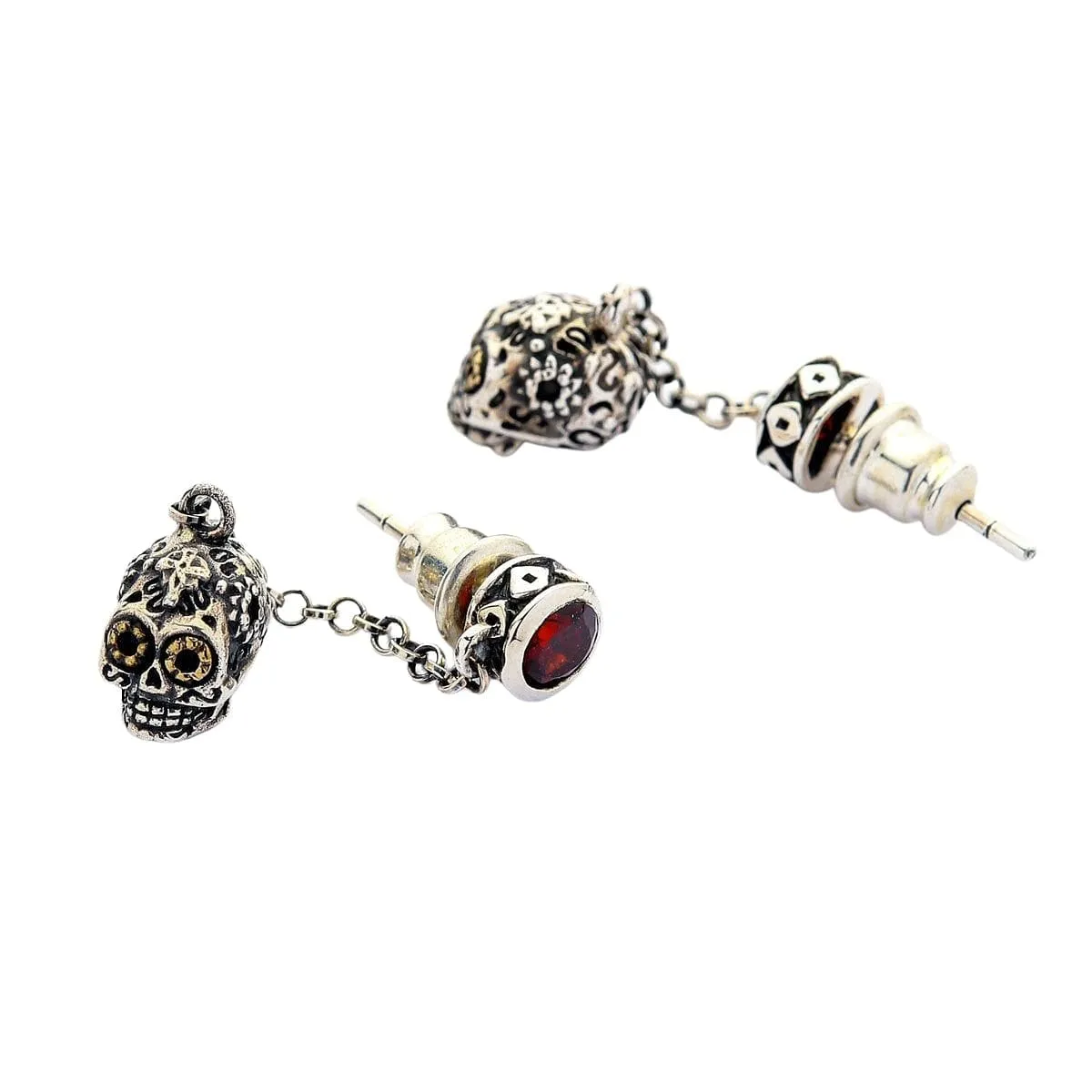 Mexican Sugar Skull Sterling Silver Earrings