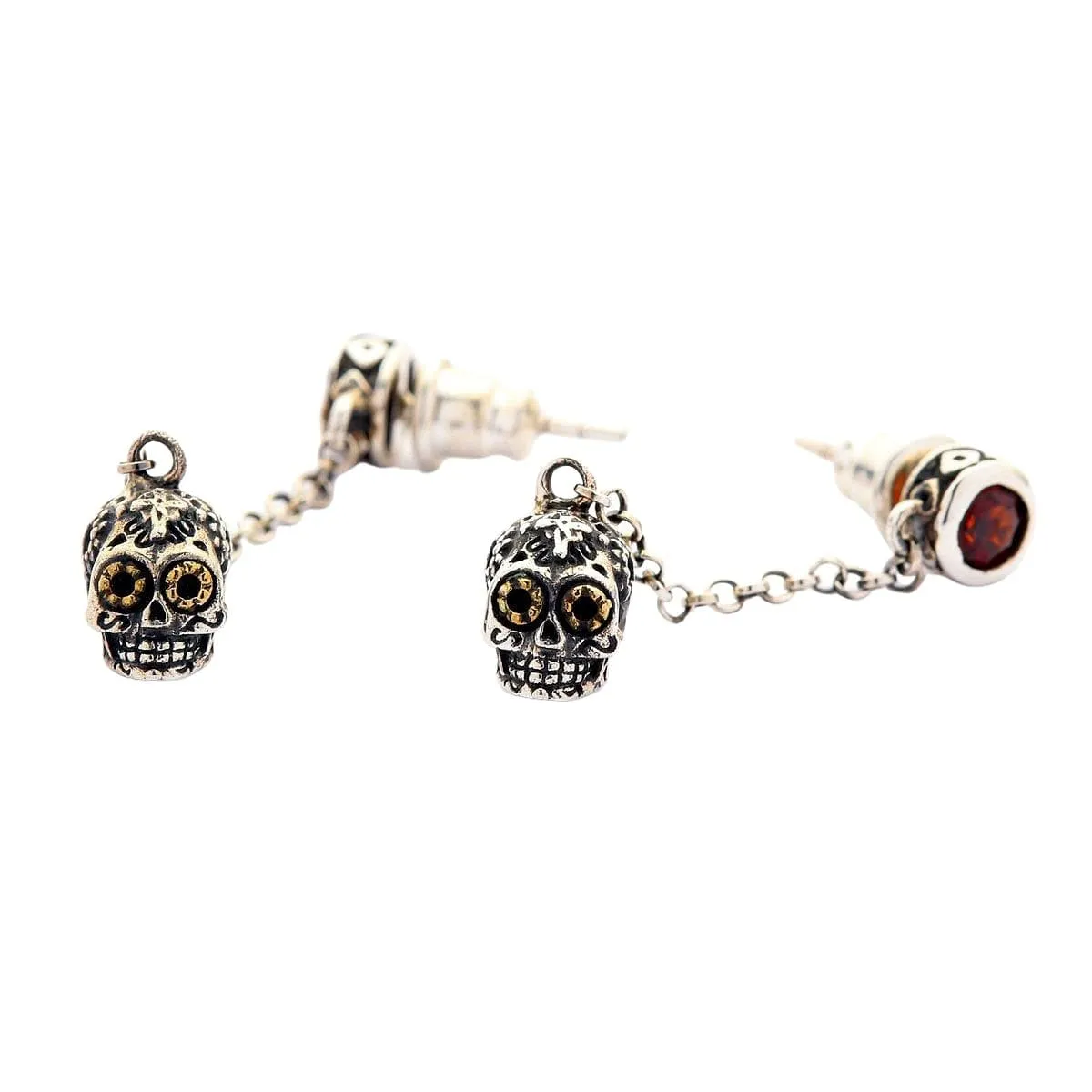 Mexican Sugar Skull Sterling Silver Earrings