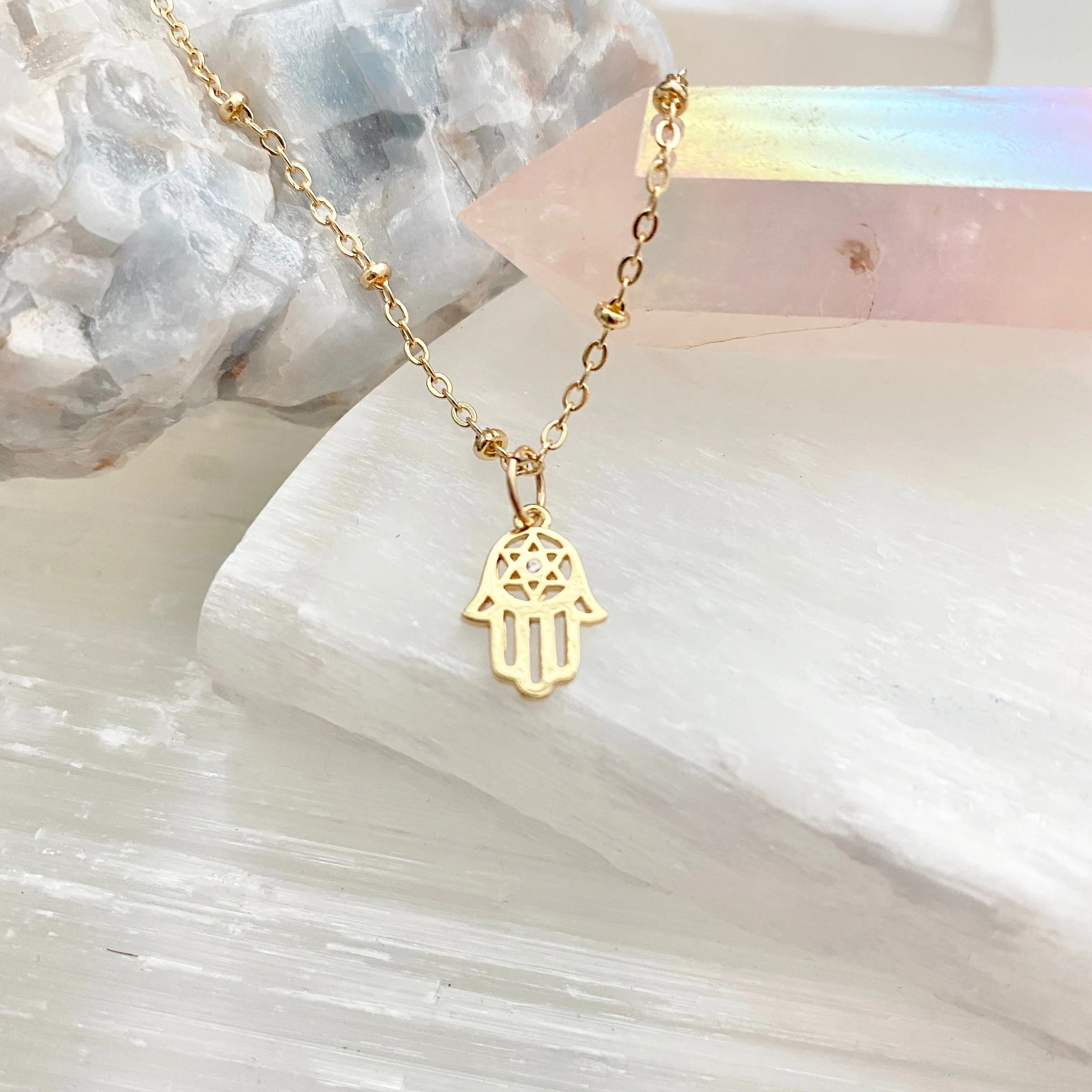 Mini Hamsa Cubic Zirconia Necklace