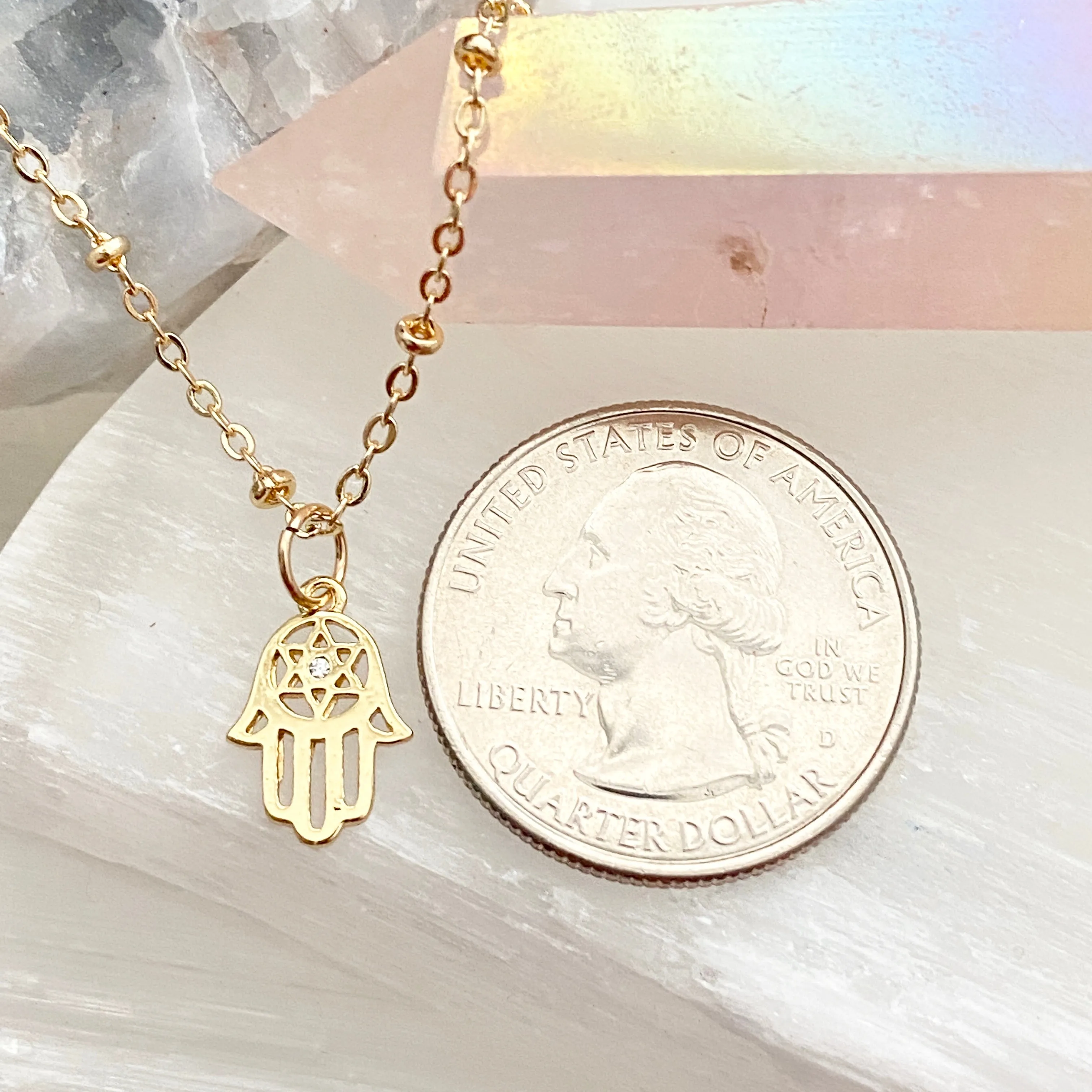 Mini Hamsa Cubic Zirconia Necklace