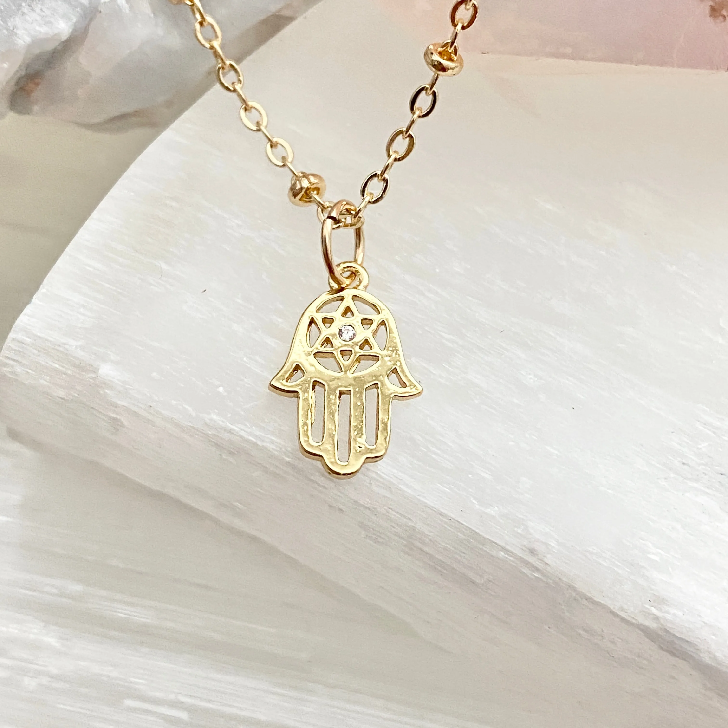 Mini Hamsa Cubic Zirconia Necklace