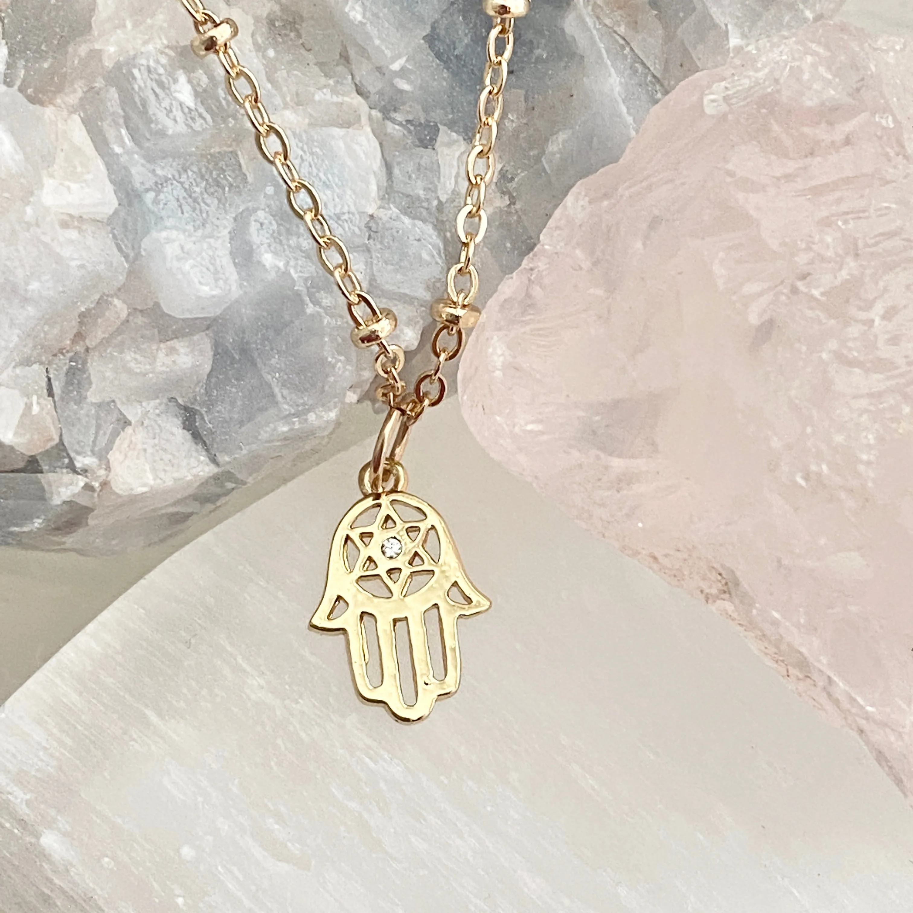 Mini Hamsa Cubic Zirconia Necklace