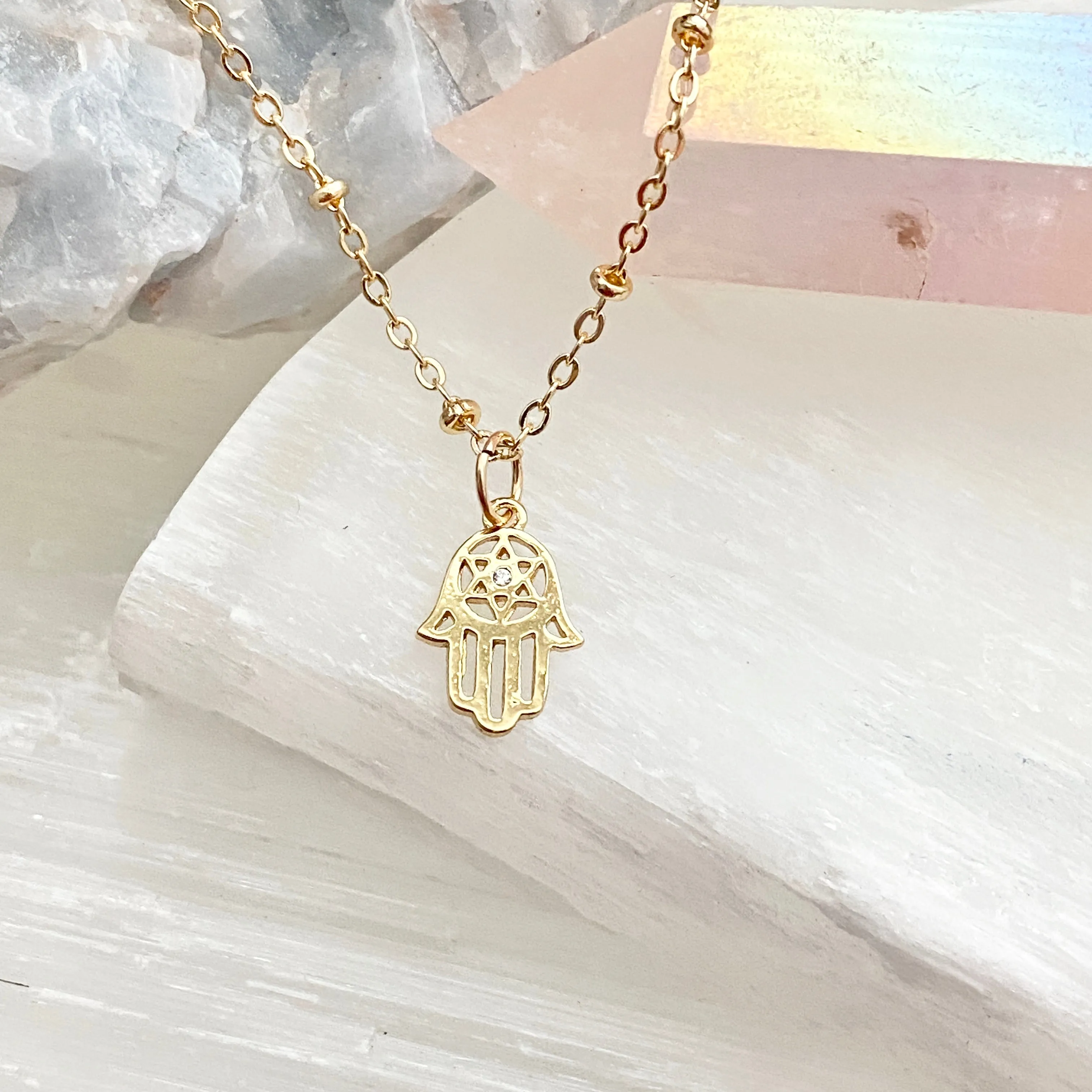 Mini Hamsa Cubic Zirconia Necklace