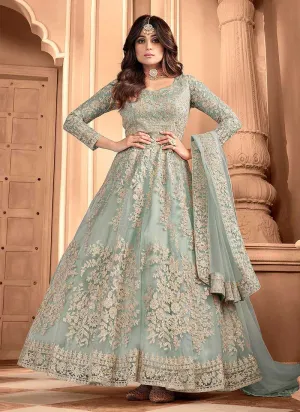 Mint Heavy Embroidered Gown Style Anarkali