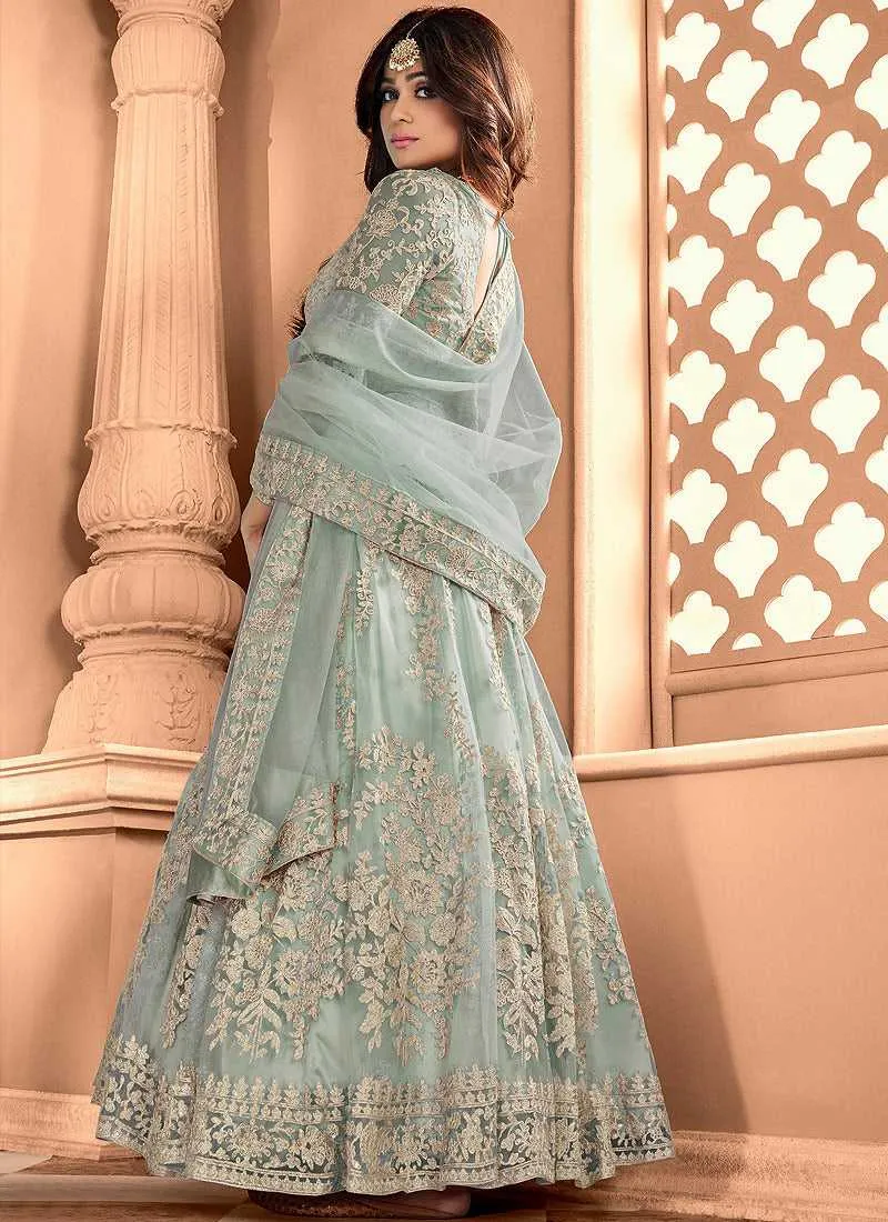 Mint Heavy Embroidered Gown Style Anarkali