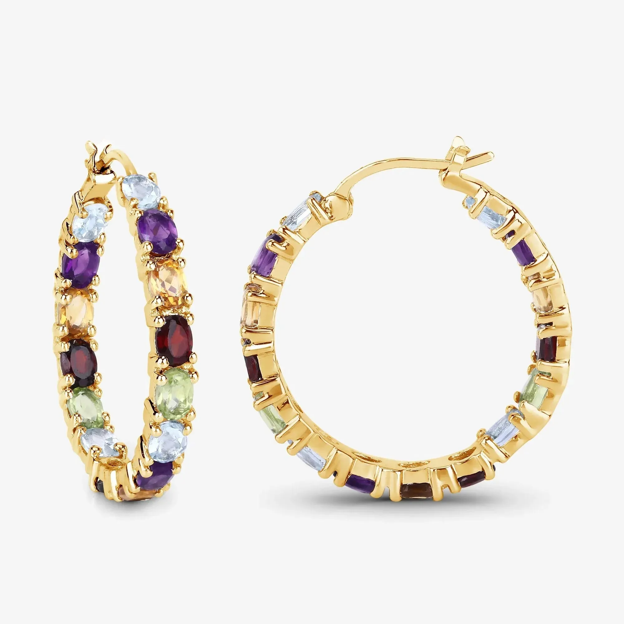 Multi coloured Stone Hoop Earrings