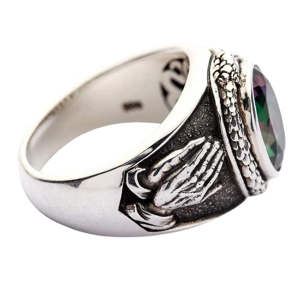 Mystic Topaz Praying Hands Sterling Silver Gothic Ring