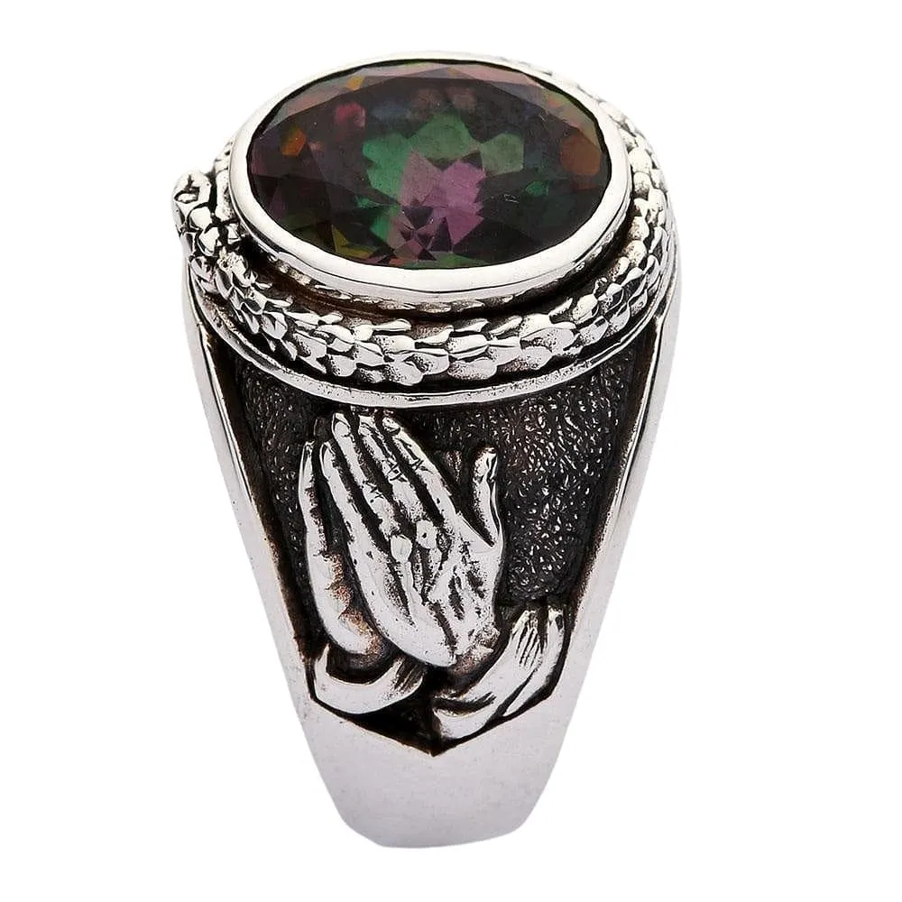 Mystic Topaz Praying Hands Sterling Silver Gothic Ring
