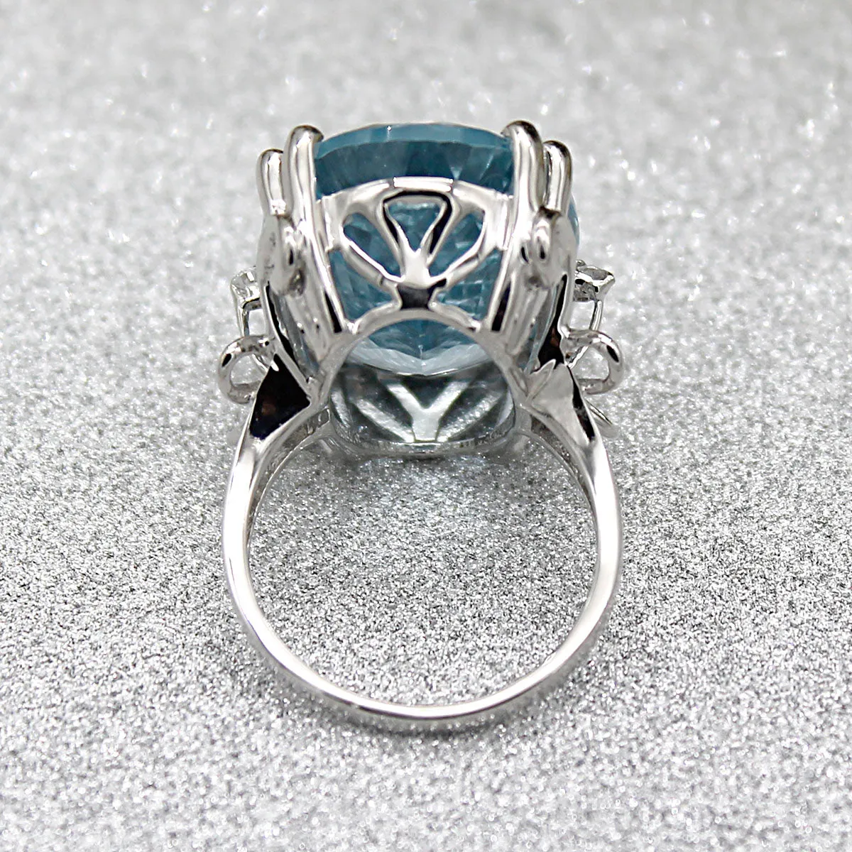 Natural Blue Topaz Oval Cut Huge Statement Ring
