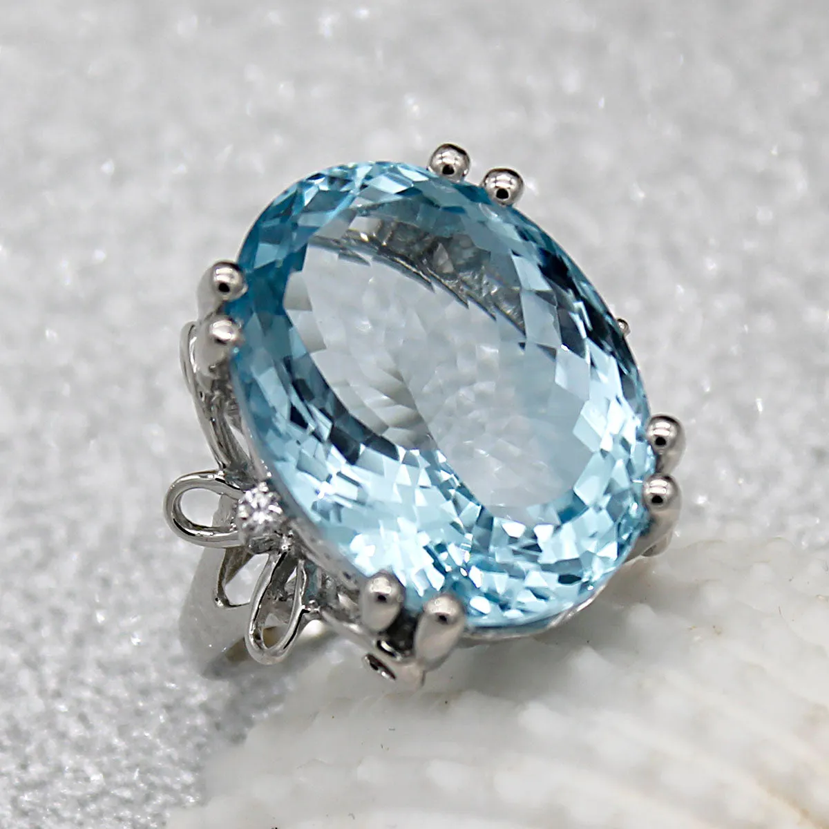Natural Blue Topaz Oval Cut Huge Statement Ring