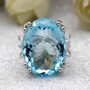 Natural Blue Topaz Oval Cut Huge Statement Ring