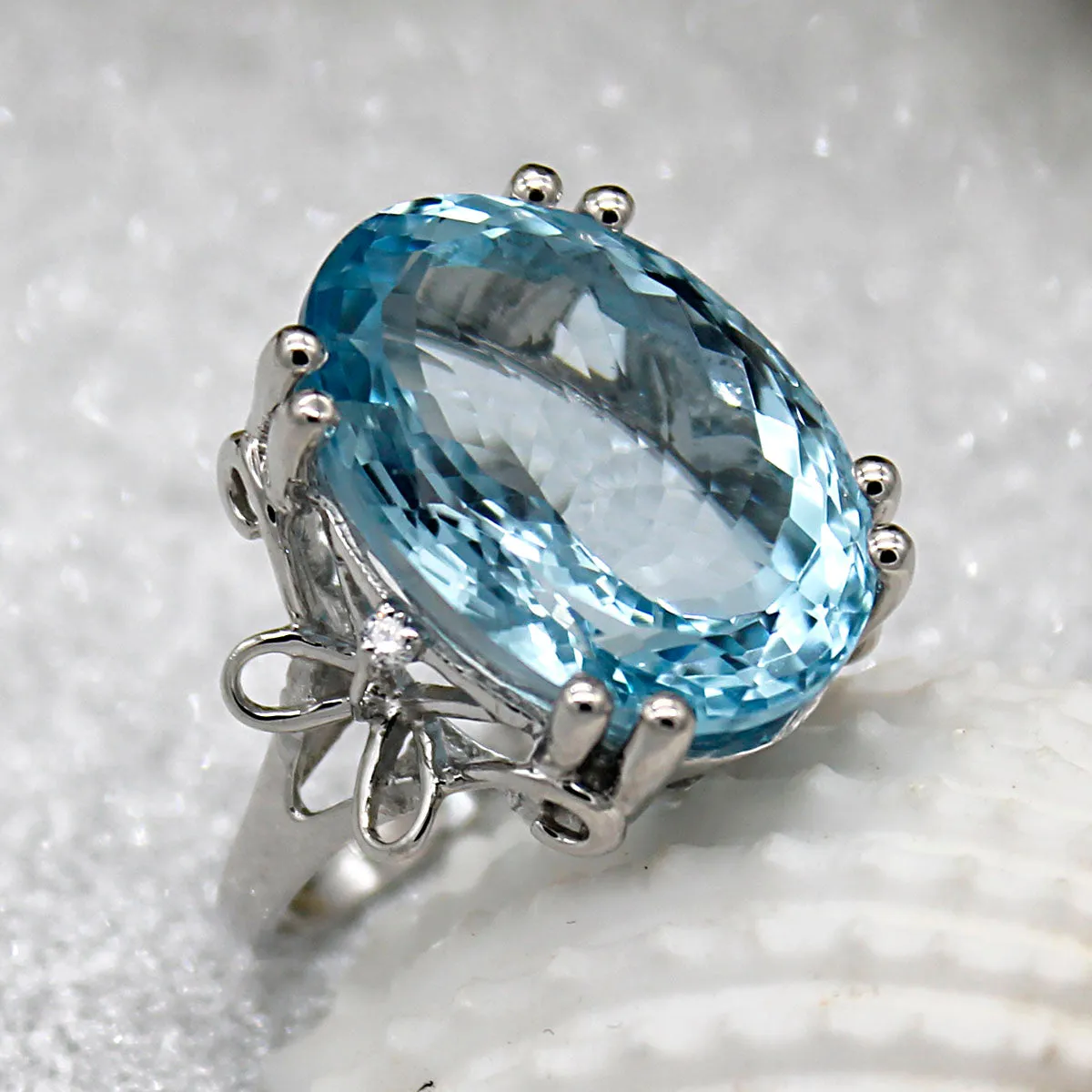 Natural Blue Topaz Oval Cut Huge Statement Ring