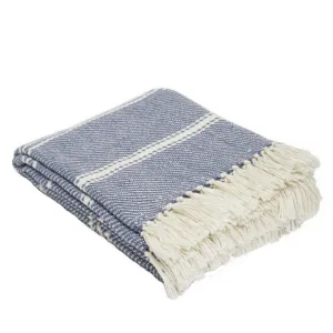 Navy Blue Oxford Stripe Blanket  by Weaver Green