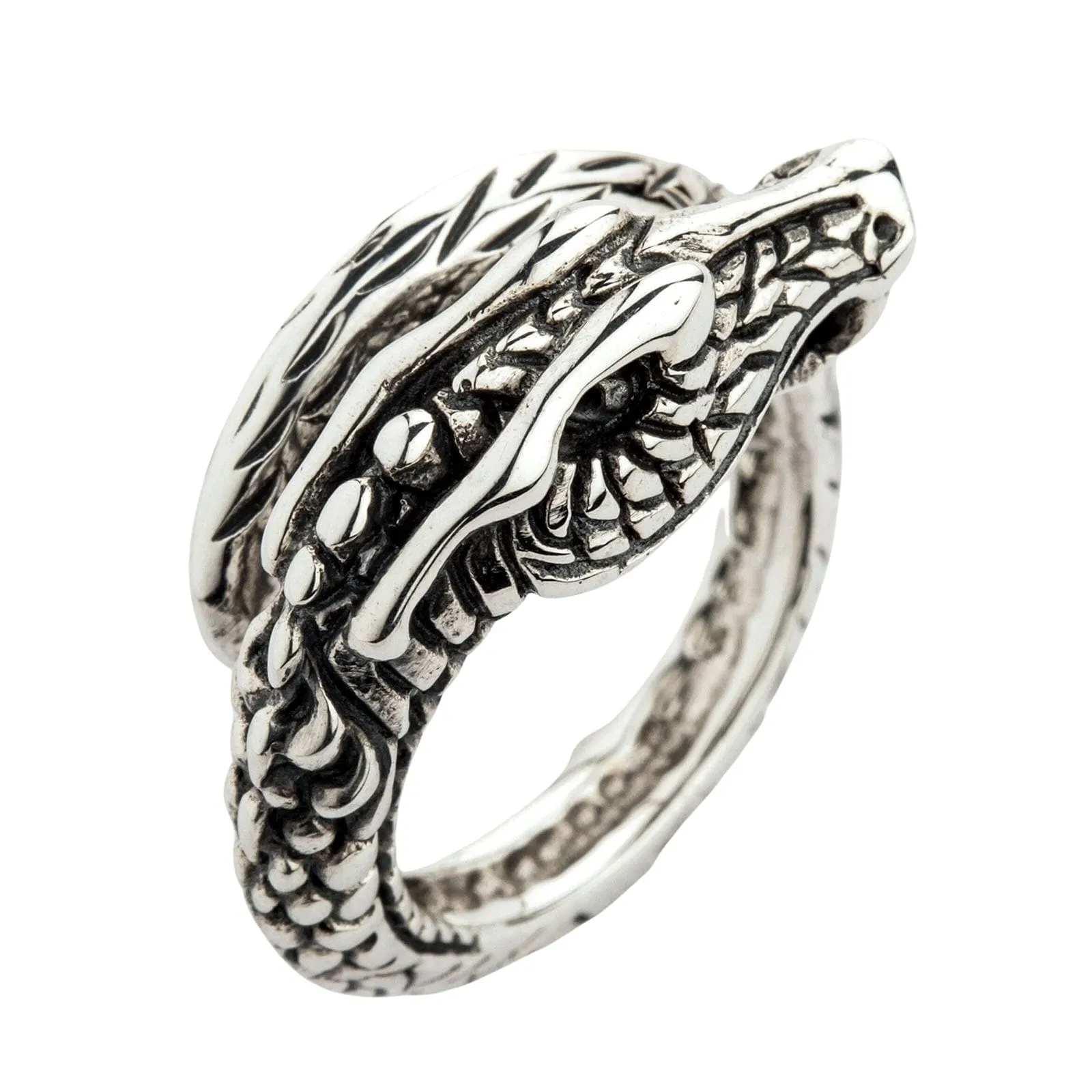 Norse Viking Dragon Sterling Silver Adjustable Size Men's Ring