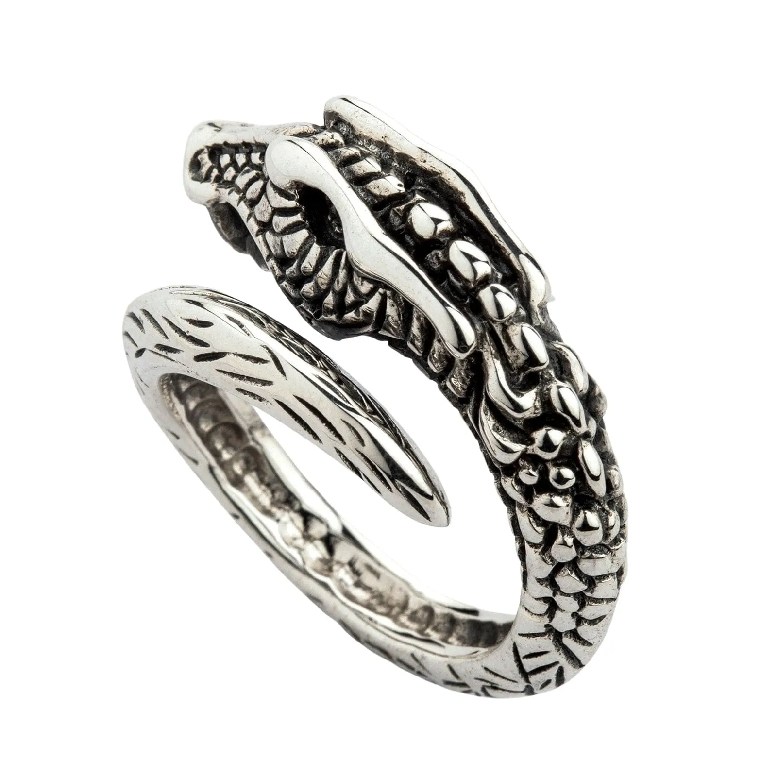 Norse Viking Dragon Sterling Silver Adjustable Size Men's Ring