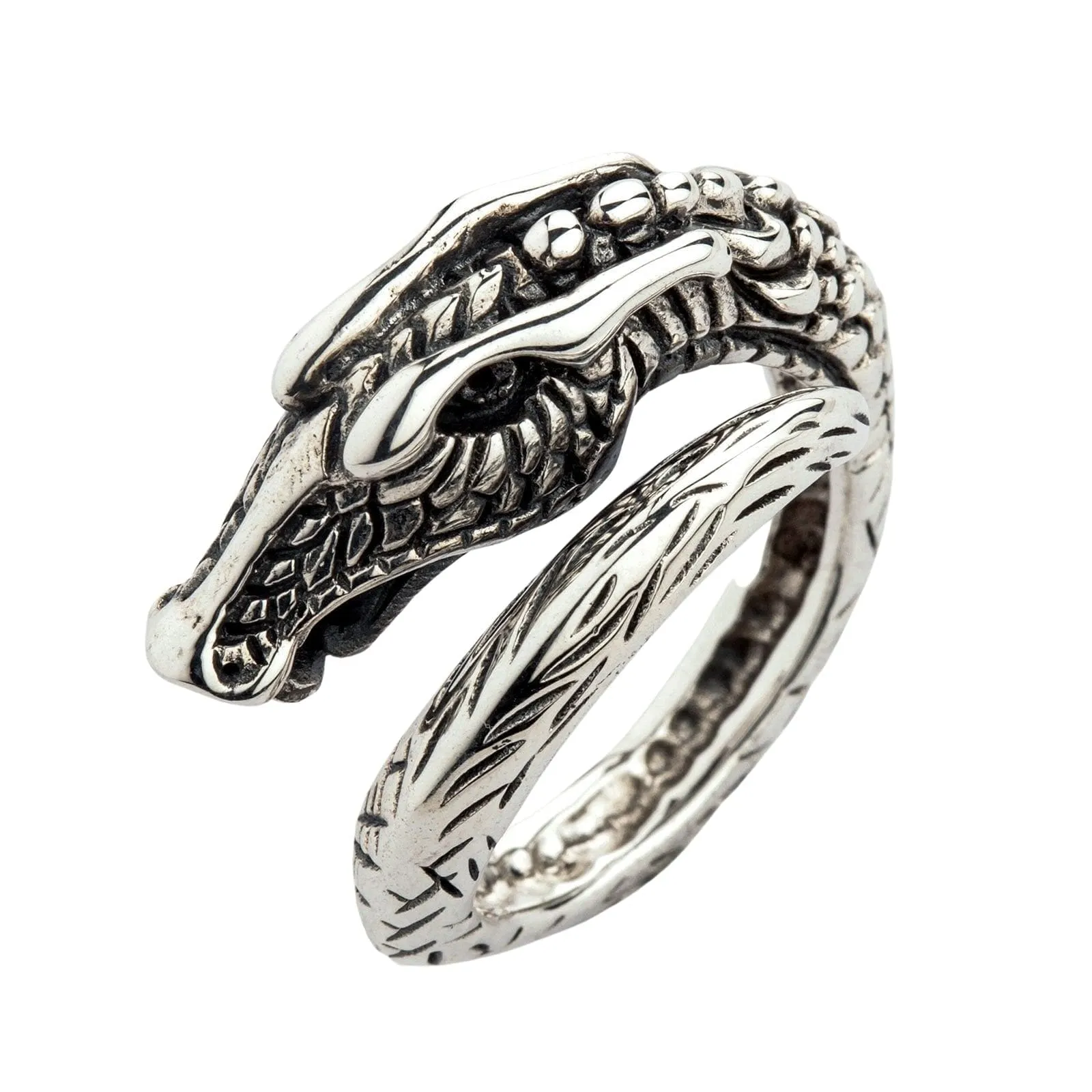 Norse Viking Dragon Sterling Silver Adjustable Size Men's Ring