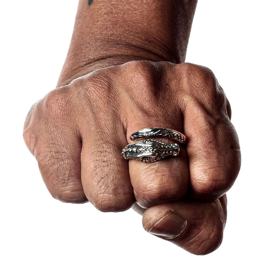 Norse Viking Dragon Sterling Silver Adjustable Size Men's Ring