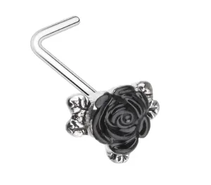 Nose Ring Gothic Black Rose L-Shape Stud 316L surgical steel